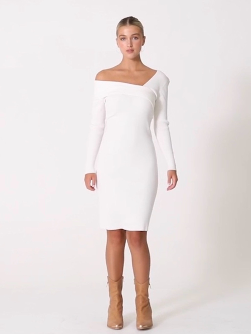 Off-Shoulder Long Sleeve Knit Dress